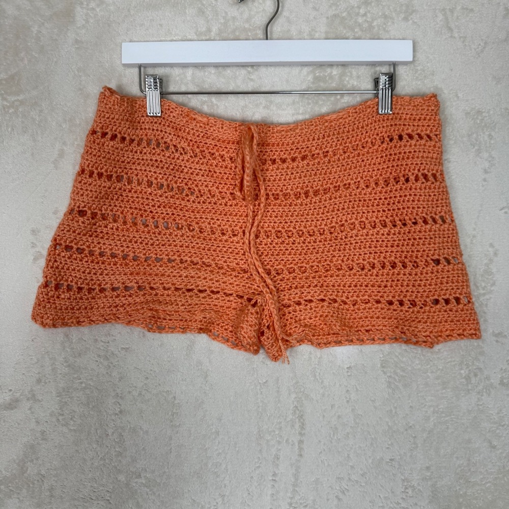 Handmade Crochet Shorts Peach Orange Knit Boho Festival Beach‎ Coverup Womens L